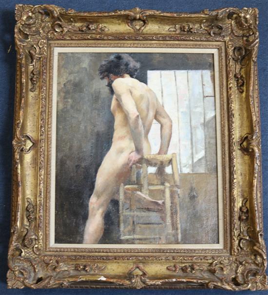 19th century French School Studio study of a male nude 17.5 x 14.5in.